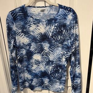 Lands' End Blue and White Fitted Long Sleeve Tee
